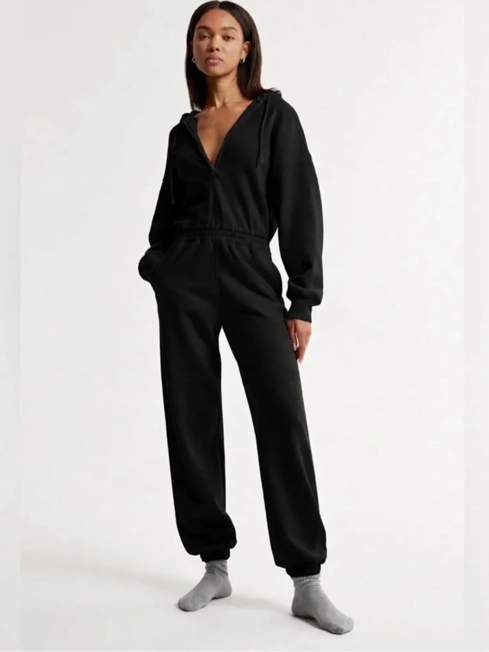 NWT Abercrombie & Fitch Women's Long Sleeve Hooded Fleece Jumpsuit